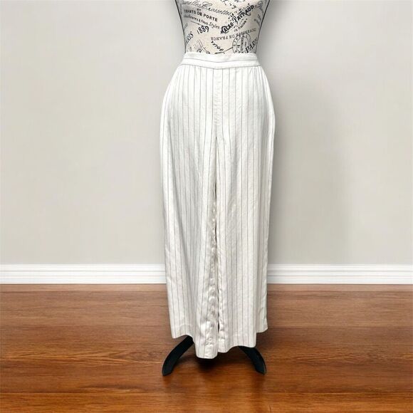 Ralph Lauren Petite 10 Ivory Striped 100% Linen Straight Pants Minimalist Office - Picture 4 of 9